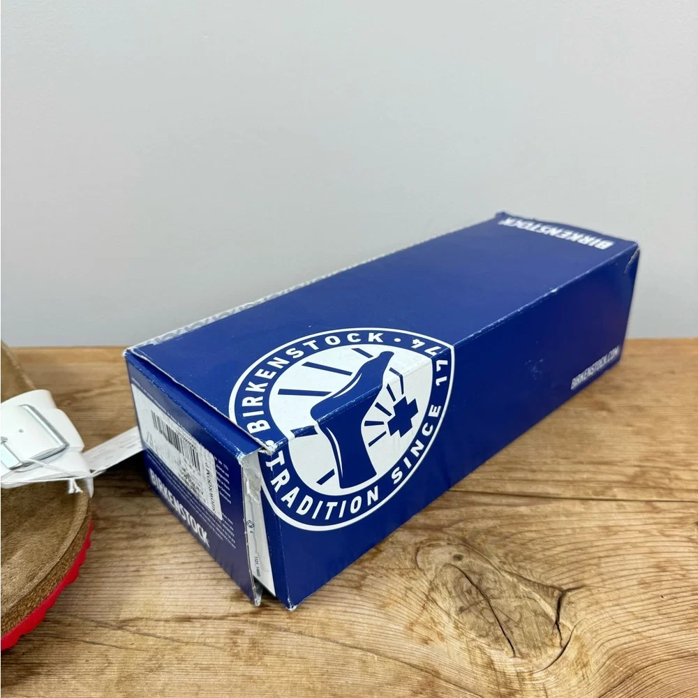 NEW Birkenstock Madrid sandals in white Birko-Flor material with a red sole - Picture 5 of 5